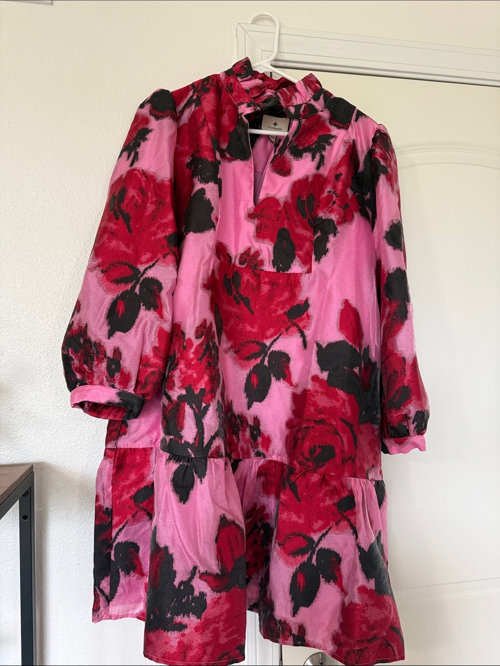 Tuckernuck Pink and Red Floral Tiered Jacket Dress